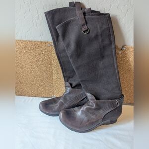 PUMA Balmoral Tall Wedge Riding Boots in Brown Leather & Fabric Size 10